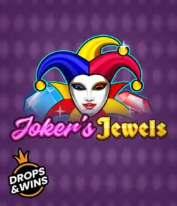 Enjoy the colorful ambiance of the Joker's Jewels game by Pragmatic Play, highlighting a mesmerizing joker's mask decorated with a vivid jester hat. This graphic evokes the light-hearted fun of traditional joker games, set against a purple background. Great for fans of joker-themed slots, promising a entertaining adventure. 